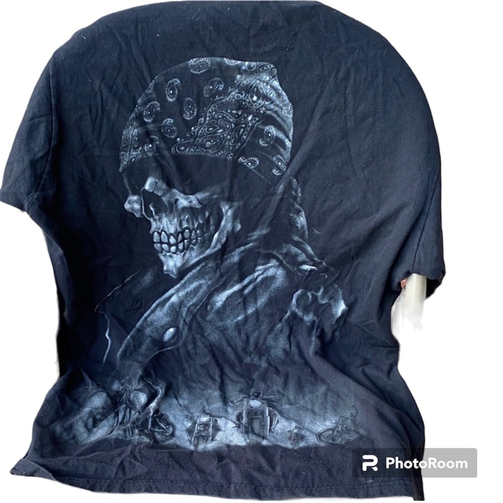 Lethal Threat Skull Motorcycle Graphic T-shirt both sides